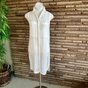 Helmut Lang White Gauze Sleeveless Tunic Side Slits Size Small